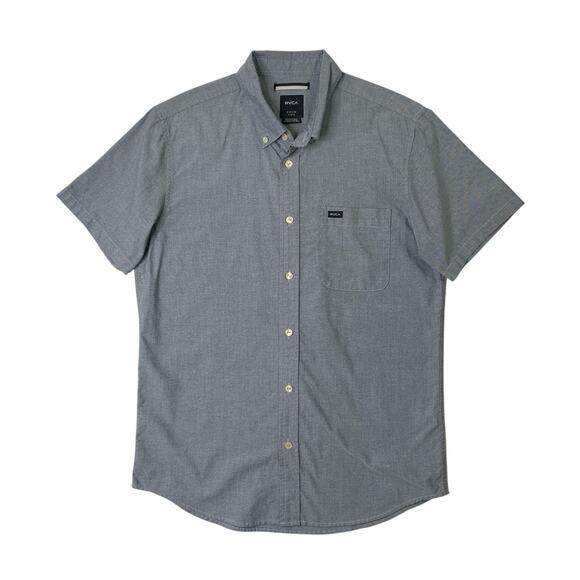 RVCA Shirt Men S Small Slate That'll Do Oxford SLIM Fit Short Sleeve Button Down - Picture 1 of 9